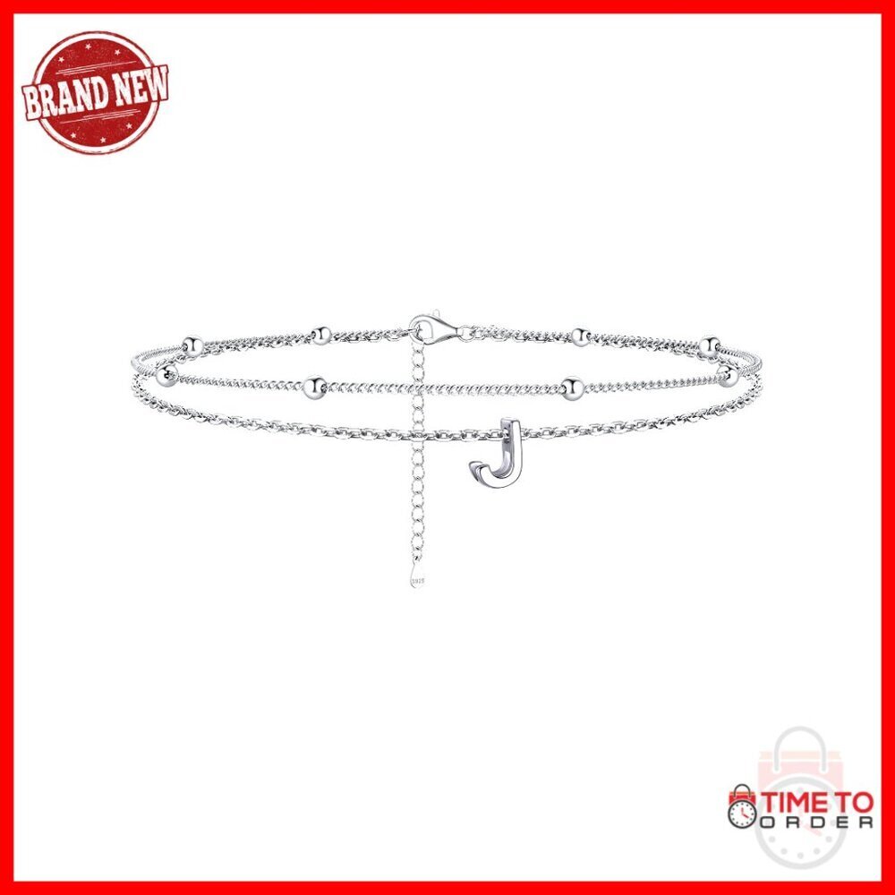 Sterling Silver Adjustable Anklet with Initial, Waterproof Layered Jewelry